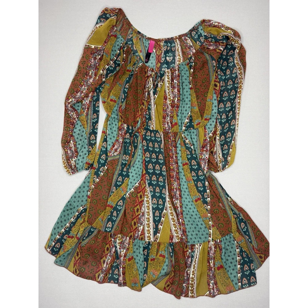 No Boundaries Dress Womens Large Boho Patchwork Peasant Hippie Fall Country